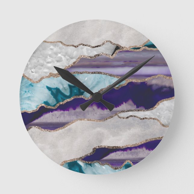 Relógio Redondo Glitter Dourado de Agato de Tinta #2 (Glitter Faux (Frente)