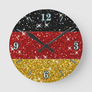 Relógio Redondo Glitters Germany Flag com Sparkles