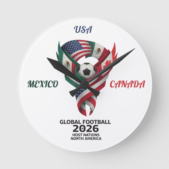 Relógio Redondo Global Football North America 2026 Wall Clock (Frente)
