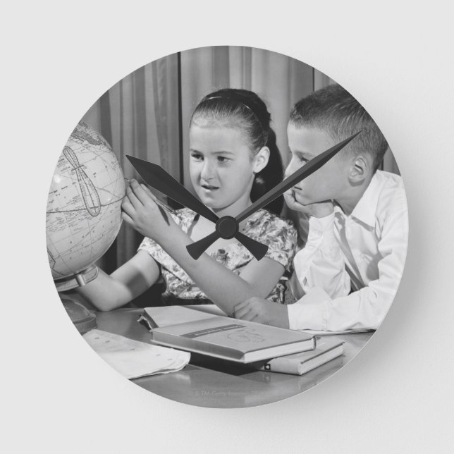 Relógio Redondo Globo da visão do menino e da menina (Frente)