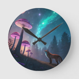 Relógio Redondo Glowing Mushroom Forest Fox Fantasy Art