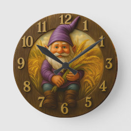 Relógio Redondo Gnomo rústico da colheita com acentos de trigo dou