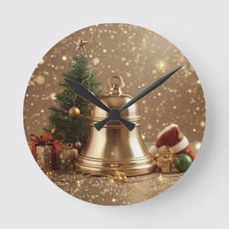 Relógio Redondo Golden Christmas Bell Wall Clock – Festive Holiday