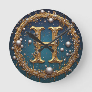 Relógio Redondo Golden Monogram Initial Letter H