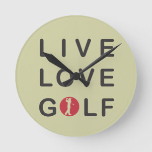 Relógio Redondo Golfe vivo do amor que Golfing o preto vermelho