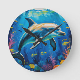 Relógio Redondo Golfinho de Pintura de Petróleo