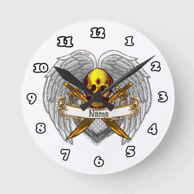 Relógio Redondo Goth skull Warrior Clock (Frente)