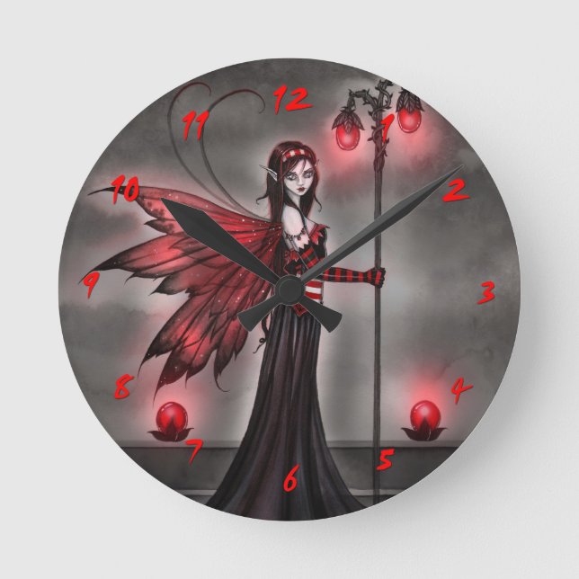 Relógio Redondo Gótica Ruby Fantasy Fairy Art Clock (Frente)