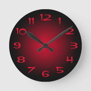 Relógio Redondo Gradiente Radial Preto e Vermelho