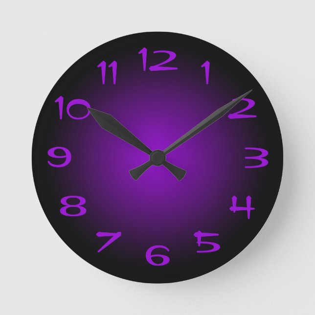 Relógio Redondo Gradiente Radial Preto e Violeta Escuro (Frente)