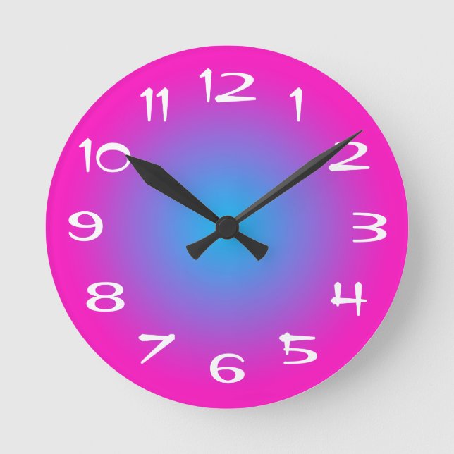 Relógio Redondo Gradiente Radial Rosa Quente e Azul Água (Frente)