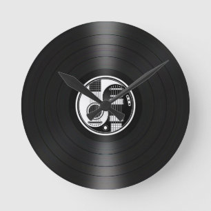 Relógio Redondo Gráfico branco e preto do vinil das guitarra de