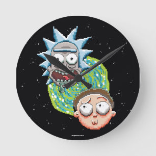 Relógio Redondo Gráfico do Rick Pixelverse e do Portal Morty