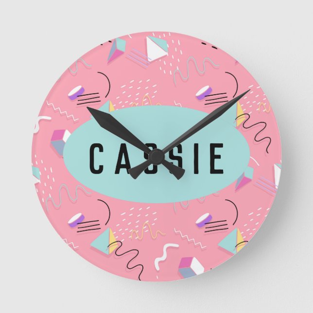 Relógio Redondo Gráficos de retorno de imagem rosa divertido 1990s (Frente)