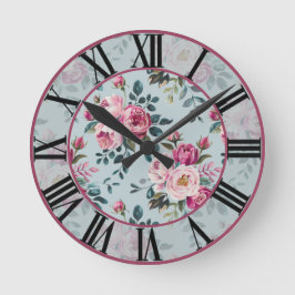 Relógio Redondo Grandmillennial Dusty Rose Floral Custom Monogram