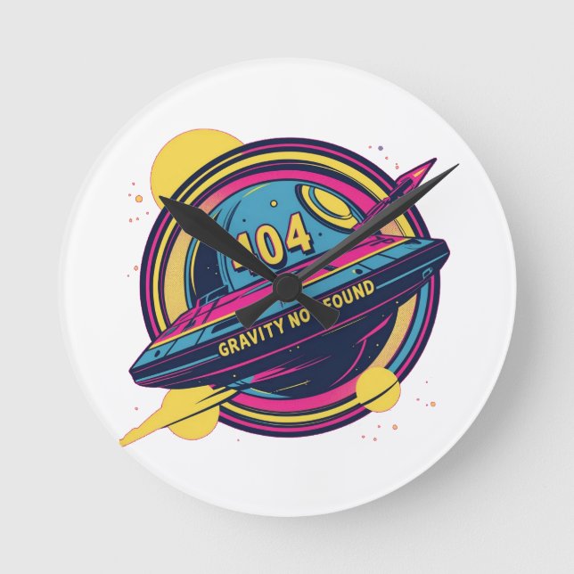 Relógio Redondo Gravidade 404 Não Encontrada - Arte Pop de Espaço  (Frente)