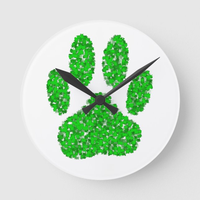 Relógio Redondo Green Foliage Dog Paw Print (Frente)