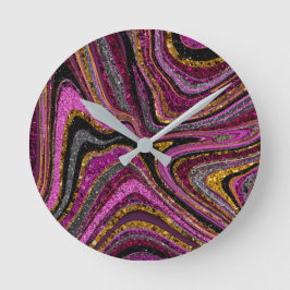 Relógio Redondo Grelha de brilho Brilhante Arte de mármore giro ro