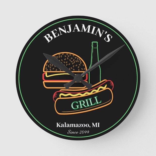 Relógio Redondo Grelha de quintal com ursos quentes (Frente)