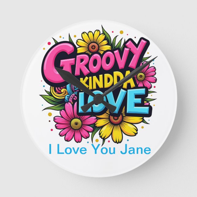 Relógio Redondo Groovy Kinda Love (Frente)