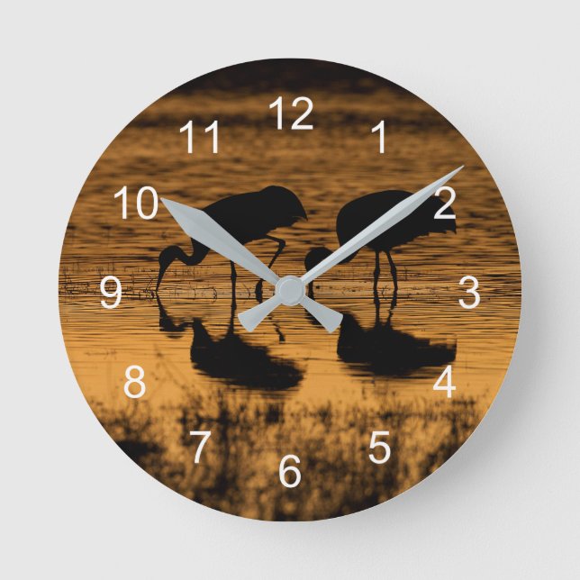 Relógio Redondo Gruas Silhuetadas pelo Sunset (Frente)