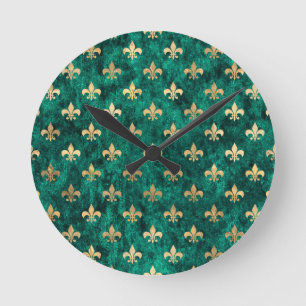 Relógio Redondo Grunge Green Velvet Fleur De Lis Mardi Gras