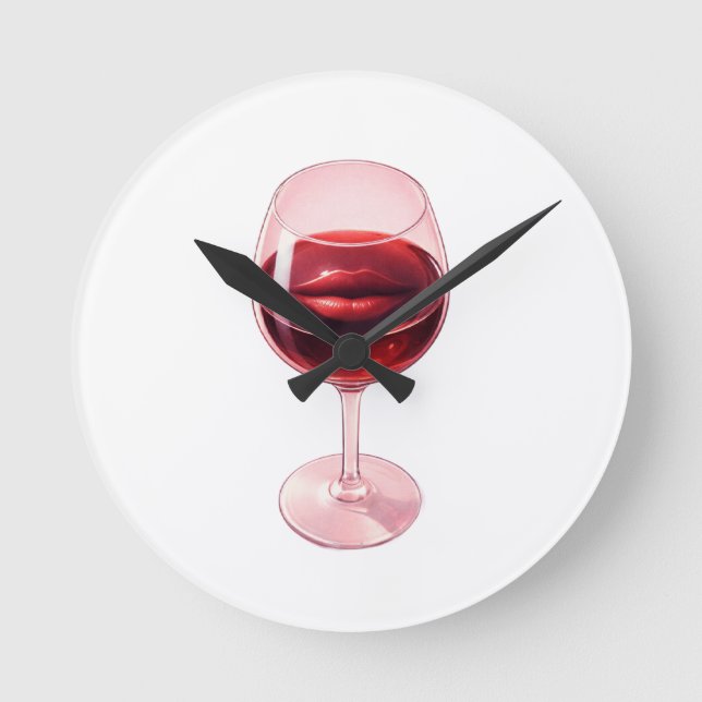 Relógio Redondo Guardanapos de Cocktail com Taça de Vinho e Lábios (Frente)