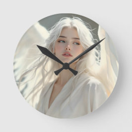 Relógio Redondo Guardião Luminoso - Anjo da Aurora Prateada