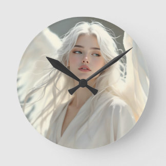 Relógio Redondo Guardião Luminoso - Anjo da Aurora Prateada