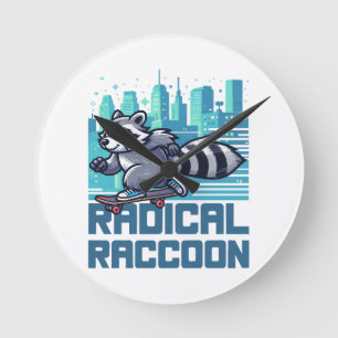 Relógio Redondo Guaxinim Radical Skatista Urbano