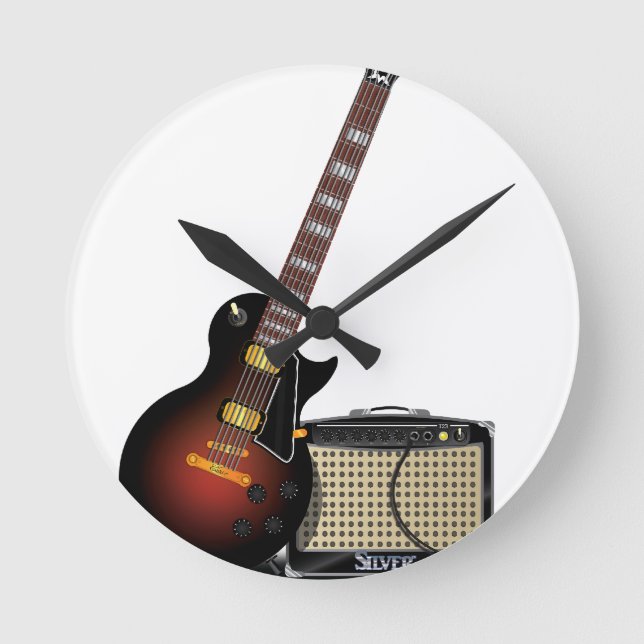 Relógio Redondo Guitarra eletrônica e amplificador (Frente)