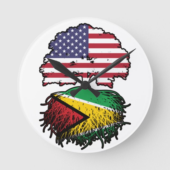 Relógio Redondo Guyana Guyanese American Tree Roots Flag (Frente)