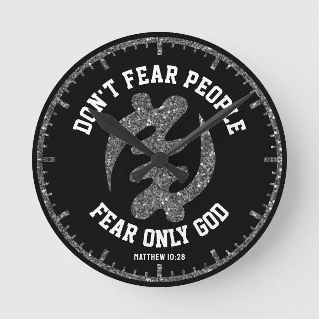 Relógio Redondo GYE NYAME Adinkra Black Silver Glitter (Frente)