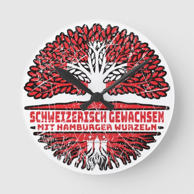 Relógio Redondo Hamburger Schweizer Schweiz Baum Wurzel (Frente)