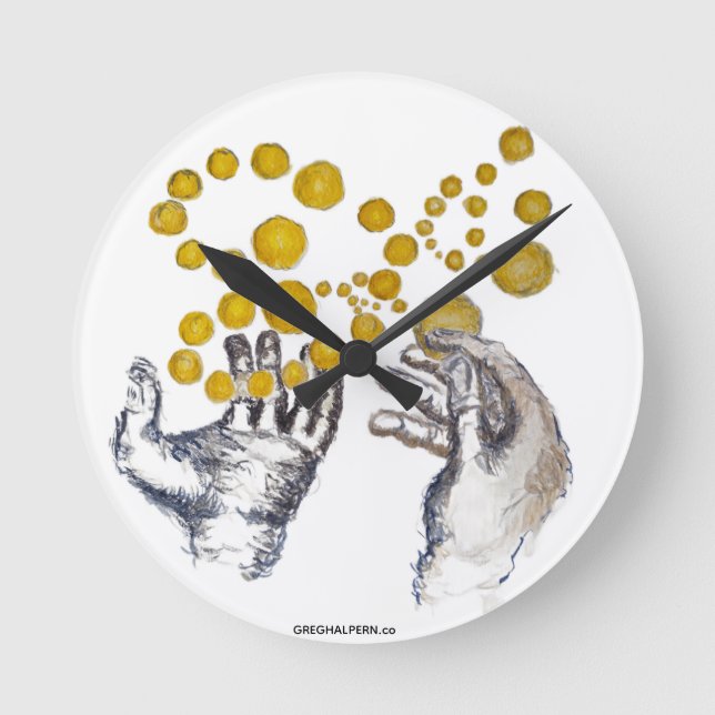 Relógio Redondo Hands Outstretched with Golden Globes Artist Clock (Frente)