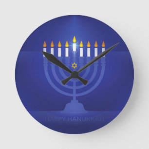 Relógio Redondo hanukkah feliz azul