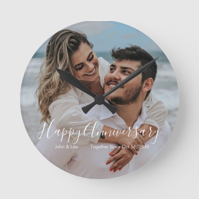 Relógio Redondo Happy Anniversary Wedding Acrylic Wall Clock (Frente)