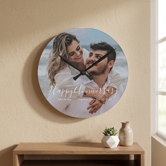 Relógio Redondo Happy Anniversary Wedding Acrylic Wall Clock (Criador carregado)