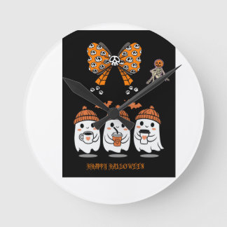 Relógio Redondo Happy Halloween – fantômes café mignons