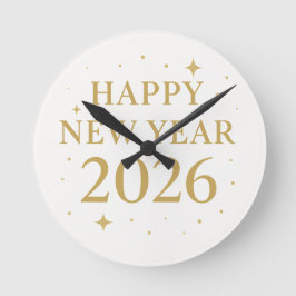 Relógio Redondo ✨ Happy New Year 2026 Elegant Gold Wall Clock | Mi