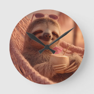 Relógio Redondo Happy Sloth Relaxando em um Hammock