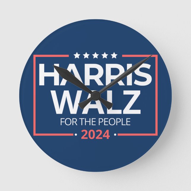 Relógio Redondo Harris Waltz 2024 Eleição Kamala Harris Tim Waltz (Frente)