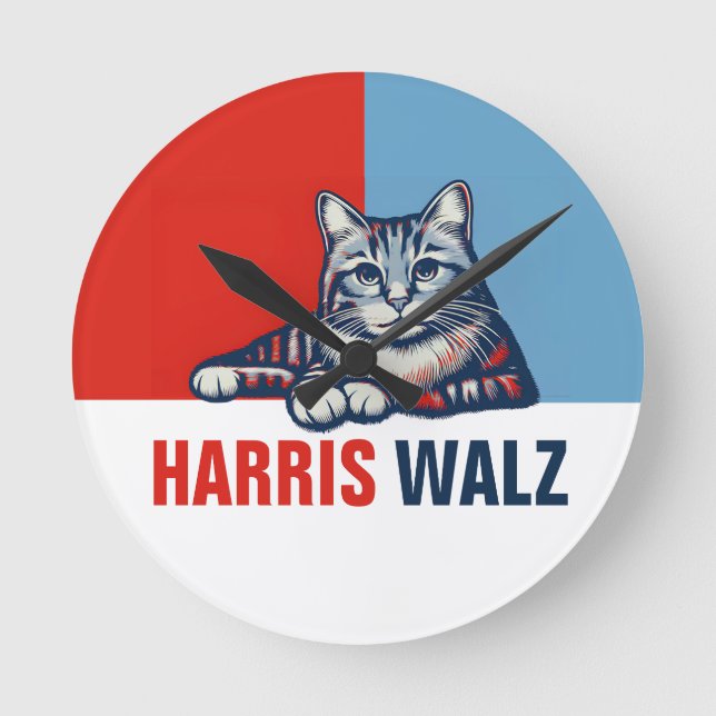 Relógio Redondo Harris Walz 2024 Obviamente Blue Cat (Frente)