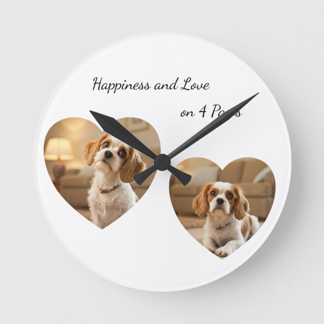 Relógio Redondo Heart-Shaped Dog Design – “Happiness on Four Paws” (Frente)