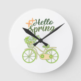 Relógio Redondo Hello Spring Vintage Bicycle Illustration 