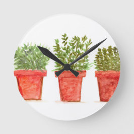 Relógio Redondo Herbs thyme rosemary mint aquarela herbáceas rústi