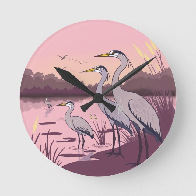 Relógio Redondo Herons by the Lake (Frente)