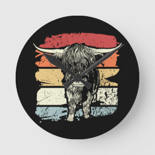 Relógio Redondo Highland Cow Highland Cows Retro