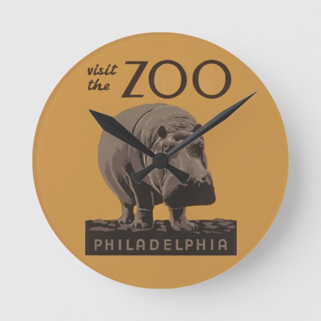 Relógio Redondo Hippopotamus vintage hippo zoo poster wpa (Frente)
