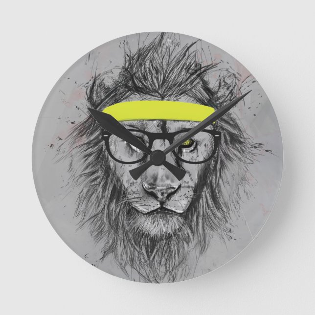 Relógio Redondo Hipster lion (Frente)